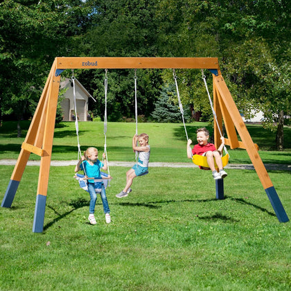 3-in-1 Playground Wooden Swing Sets for Backyard, DIY Swing Sets with Tree Swing and 2 Toddler Swings, Kids Outdoor