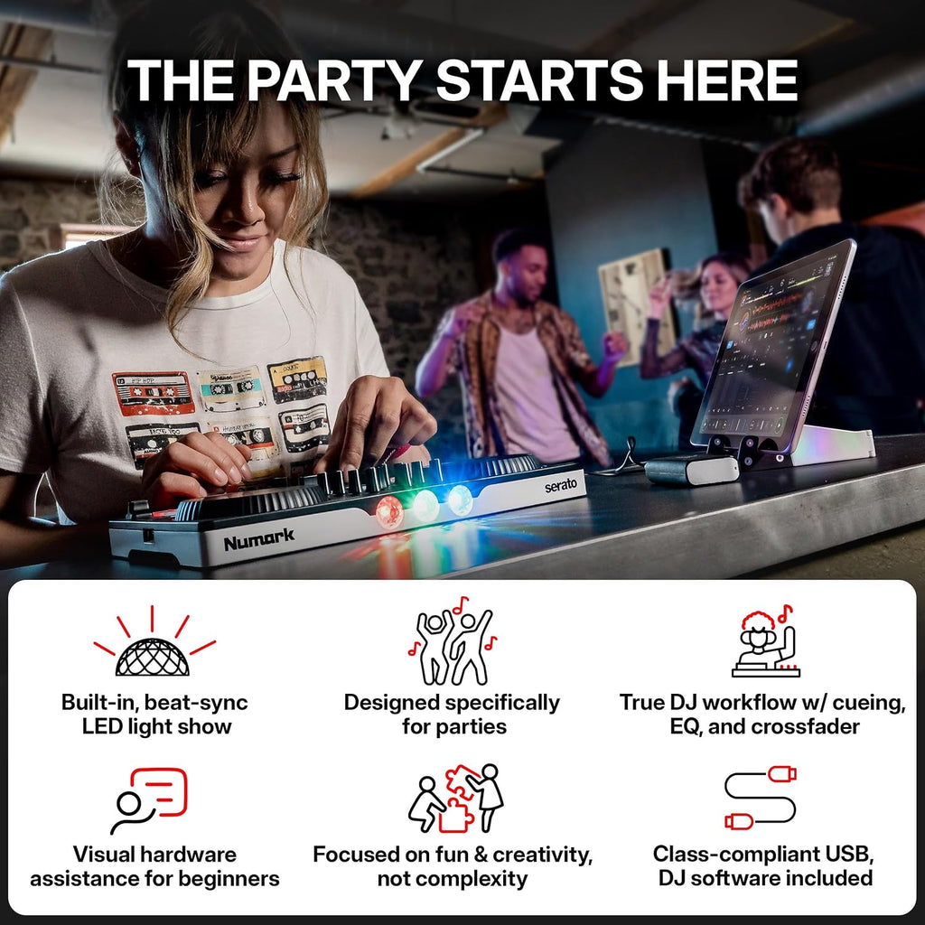 Party Mix III Bluetooth DJ Controller with Built-in Lights | Beat Assist, Smart Fader, 16 Pads, 2 Deck DJ Mixer
