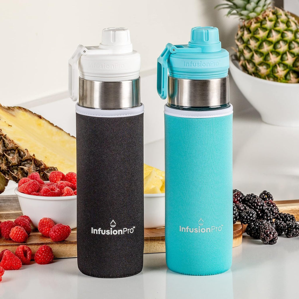 24 oz Fruit Infuser Water Bottle with Twist Cap Lid : Insulated Sleeve & Infused Water Recipe eBook : Bottom Loading
