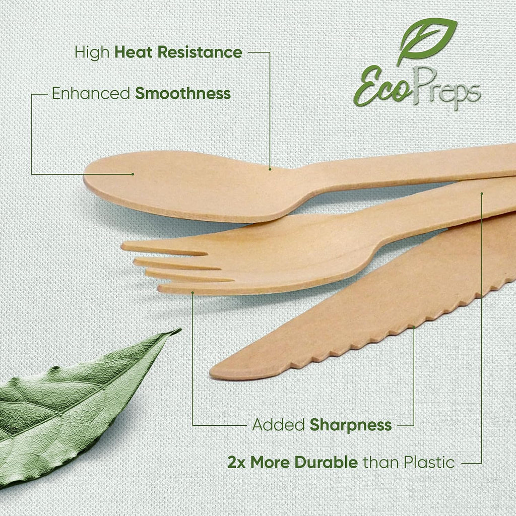 100% Compostable Wooden Cutlery Set, Disposable Utensils, 360 PCS