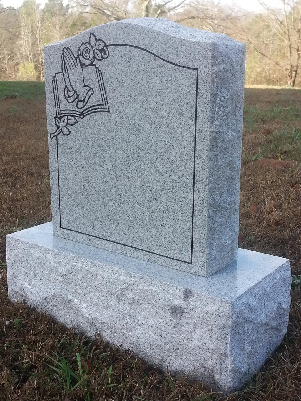 Granite Memorial Headstone Die and Base (Multiple Designs) | Custom Engraved Upright Cemetery Monument | Polished