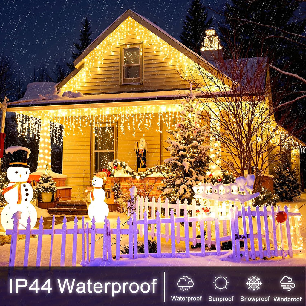 Icicle Lights for Outside 66FT 640 LED Warm White Christmas Lights Outdoor | Conenectable Icicle Christmas Lights