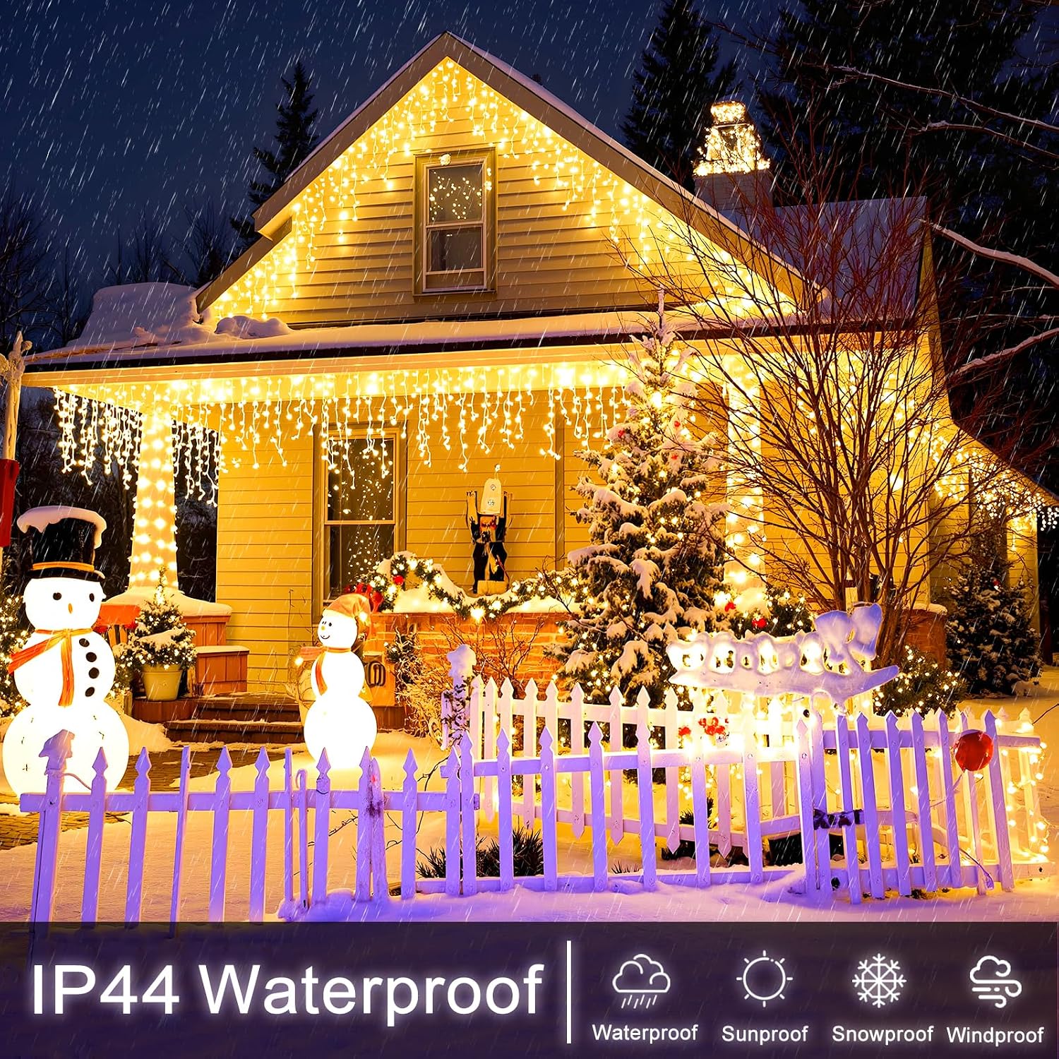 Icicle Lights for Outside 66FT 640 LED Warm White Christmas Lights Outdoor | Conenectable Icicle Christmas Lights