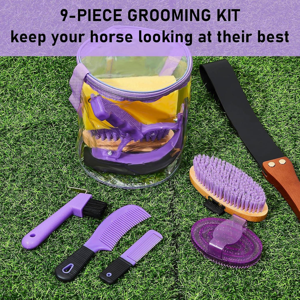 9 Pcs Horse Grooming Kit Tack Room Supplies, Cute, Purple