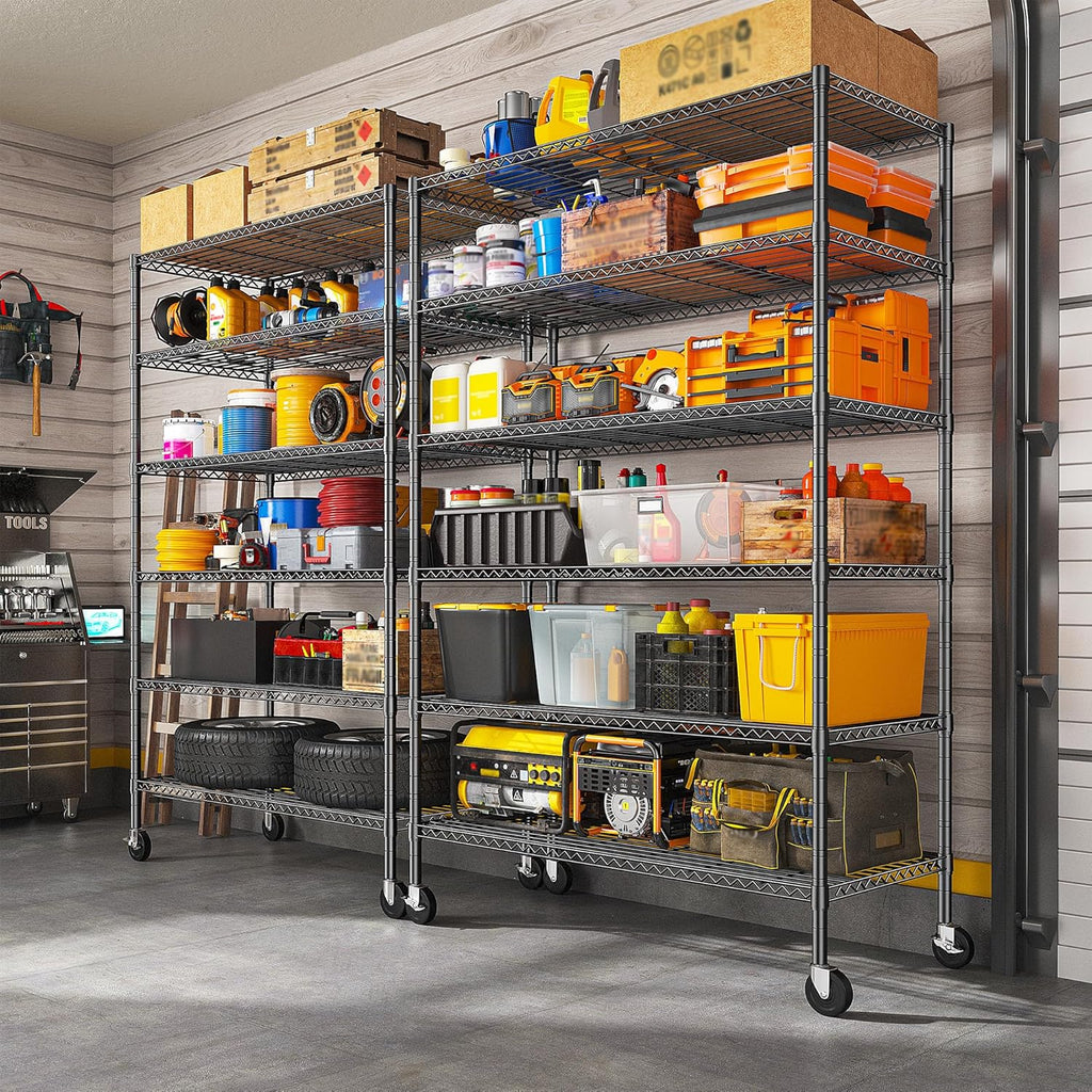 6-Tier Rolling Storage Shelves, 82" H x 45" W x 18" D Adjustable Wire Shelving Unit with Locking Wheels, Heavy-Duty