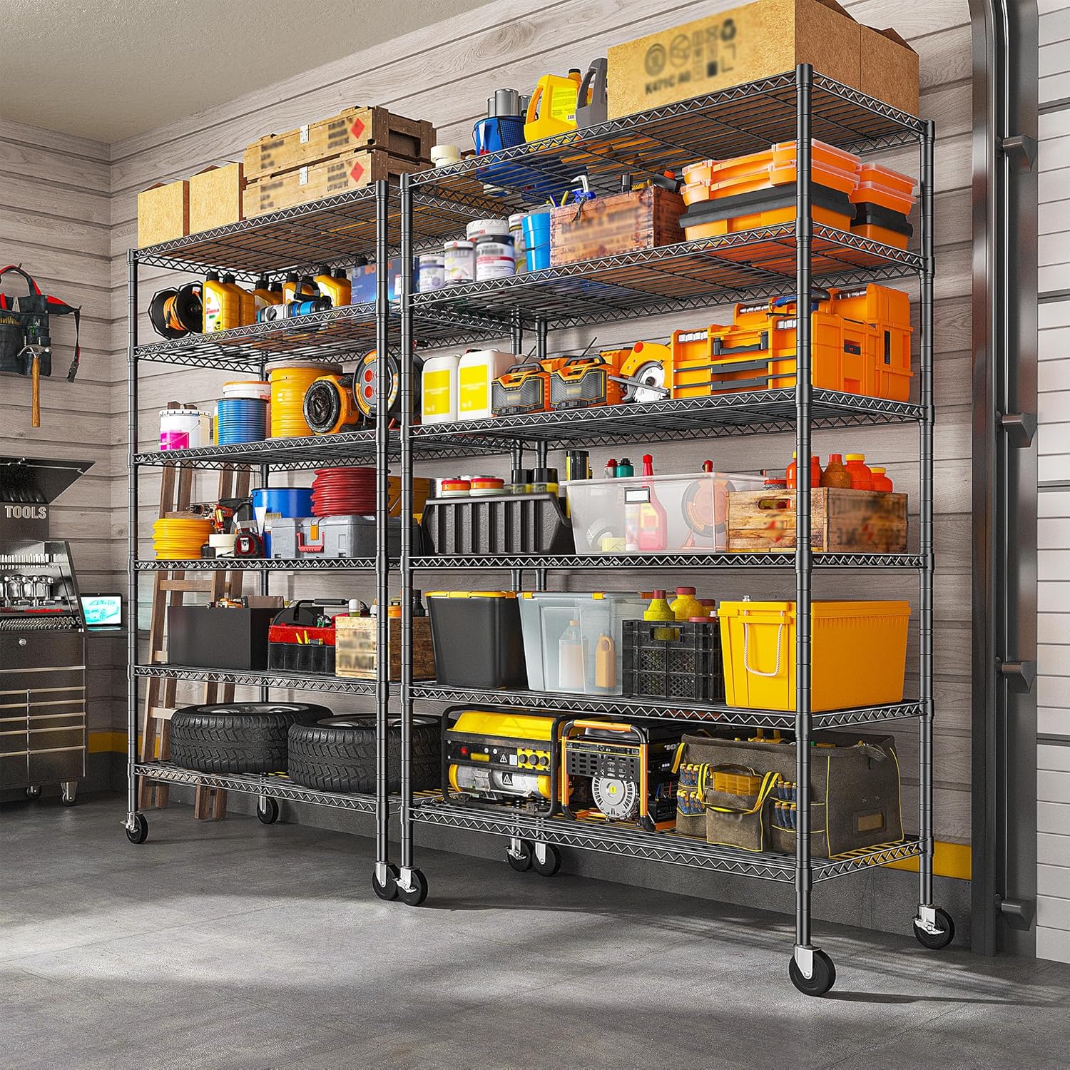 6-Tier Rolling Storage Shelves, 82" H x 45" W x 18" D Adjustable Wire Shelving Unit with Locking Wheels, Heavy-Duty