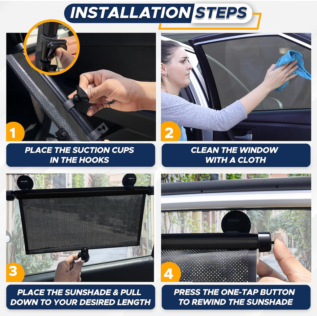 Car Side Window Sun Shade (2 Pack) | Retractable Roller Sunshade for Kids | Baby Car Window Shades for UV and Sun