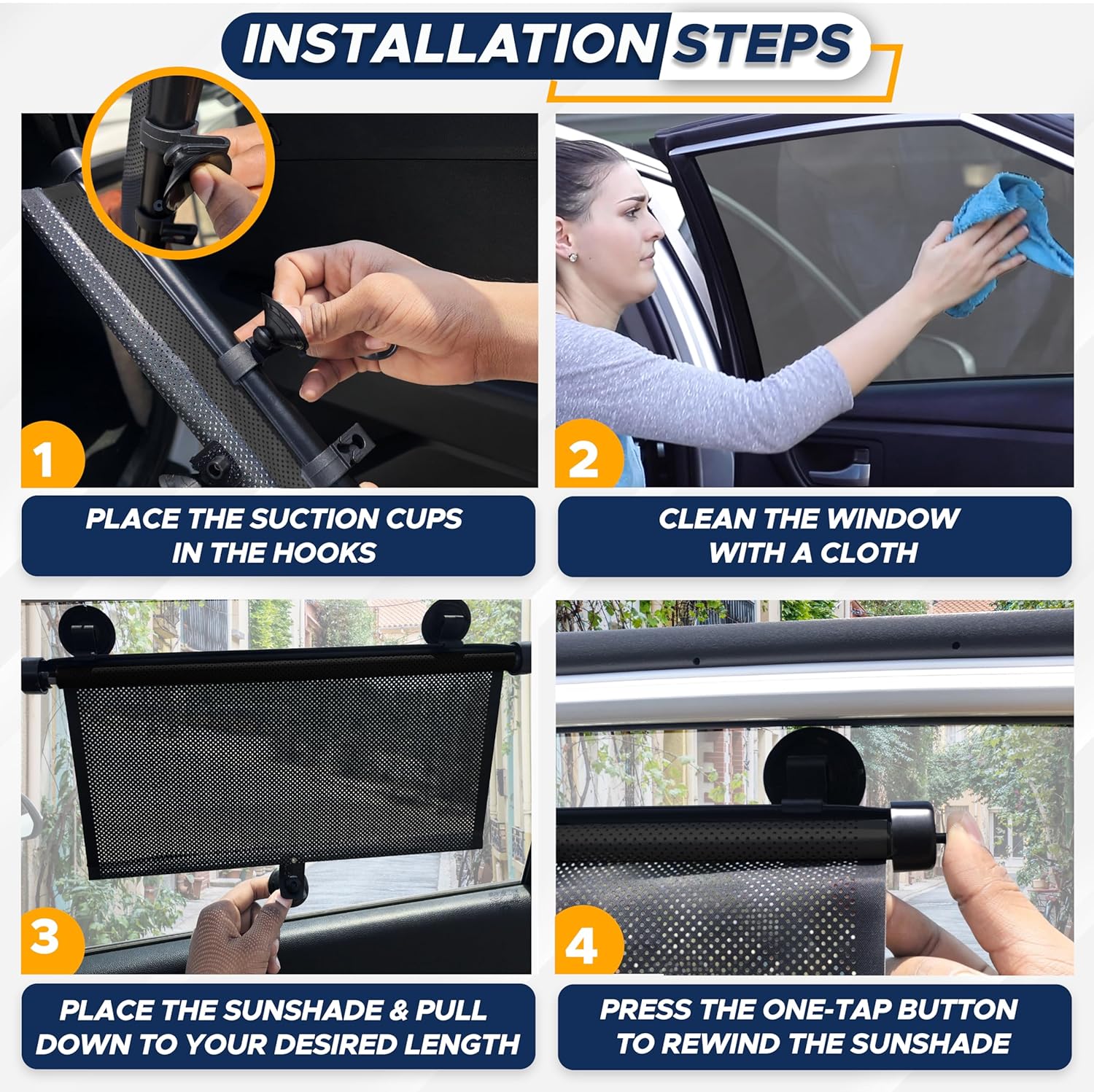 Car Side Window Sun Shade (2 Pack) | Retractable Roller Sunshade for Kids | Baby Car Window Shades for UV and Sun