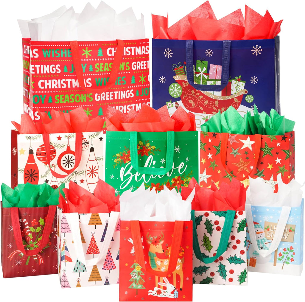 20 Pack Assorted Size Christmas Gift Bags with Tissue Paper