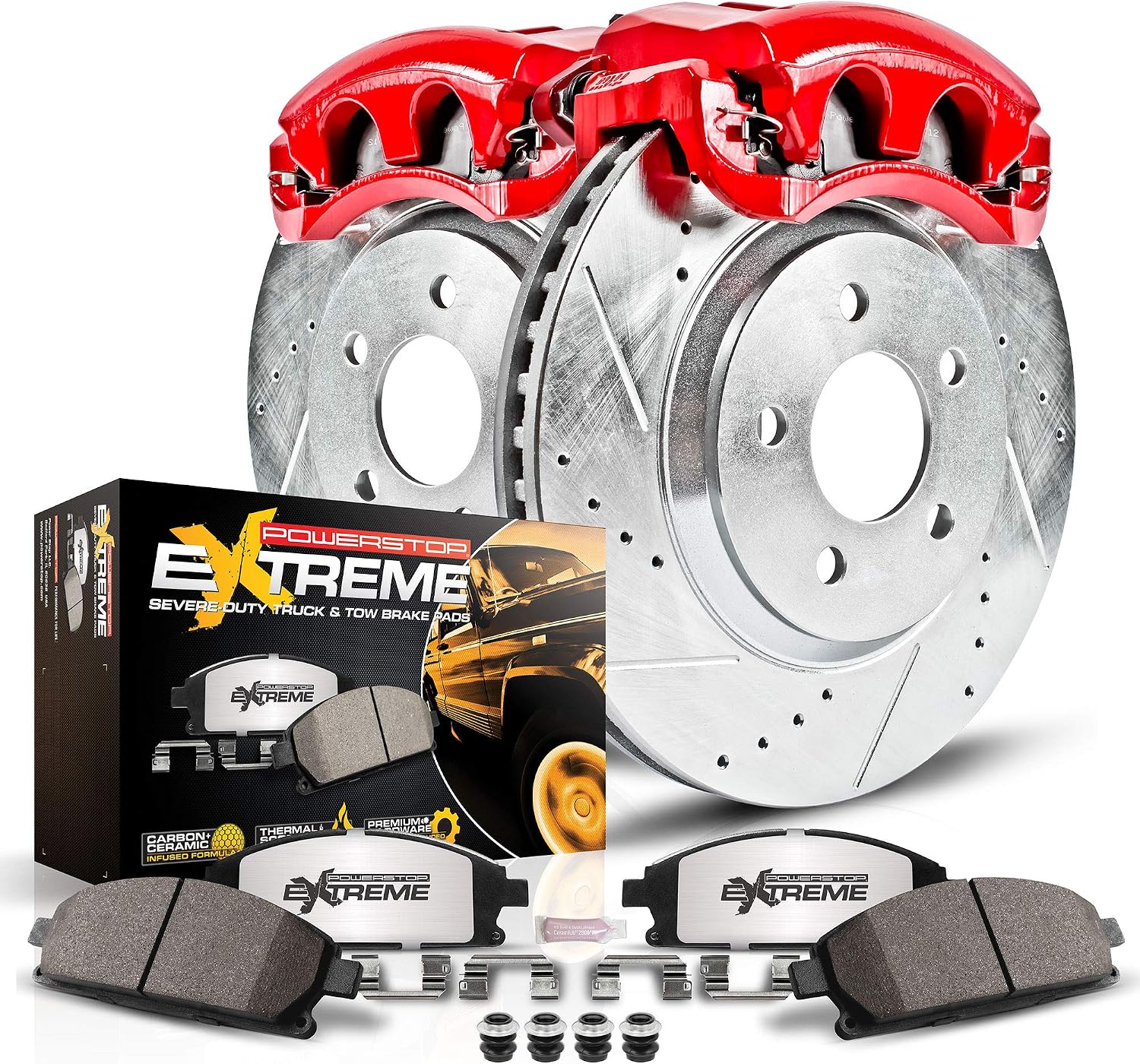 Rear Brake & Caliper Kit for Ford Explorer 2011-19 |Flex 2010-19 |Taurus 2013-19 - Z36 Brake Pads + Drilled & Slotted