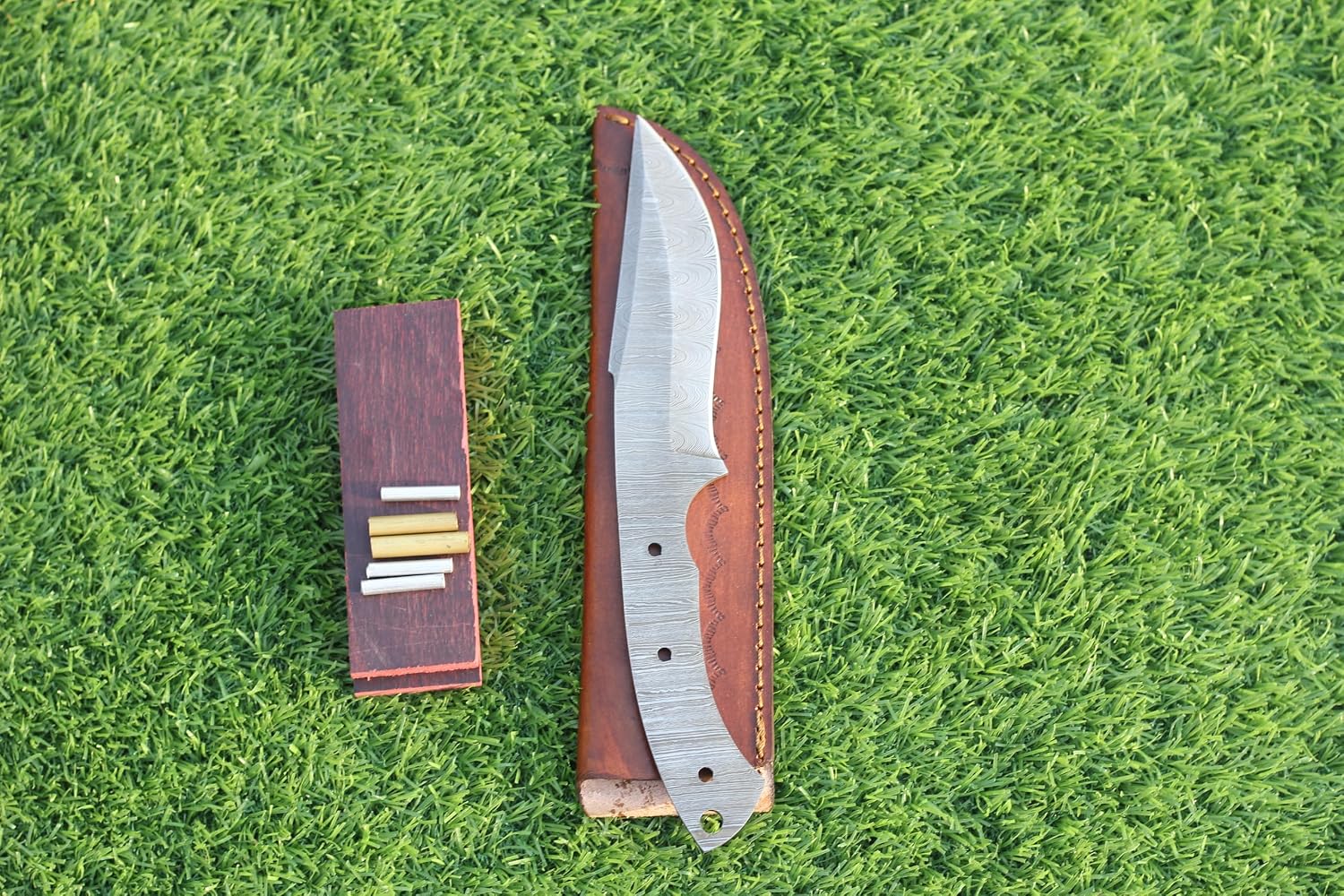 Damascus Steel Knife Making Kit Includes Knife Blade Blank, Pins, Wooden Handle Scales for Knife Making Supplies &