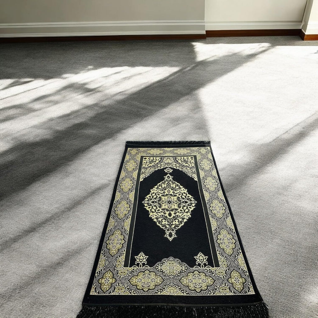 Muslim Prayer Rug, Islamic Gift Set, Velvet Full Arabic Quran, Elegant Kaaba Design Box, Ayat El Kursi Table Top