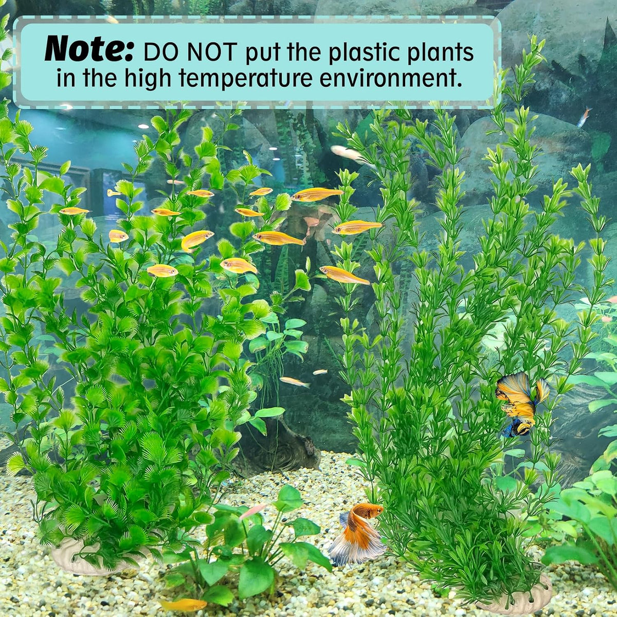 23" Tall Aquarium Plastic Plants - 2 Pack Soft Fish Tank Decor, Artificial Green Grass Cluster for Aquariums, Safe