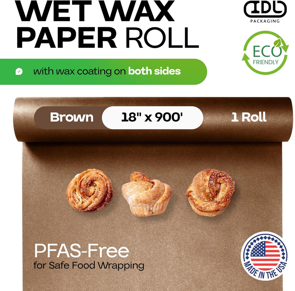 18" x 900' Brown Wet Wax Paper Roll - USA-Made