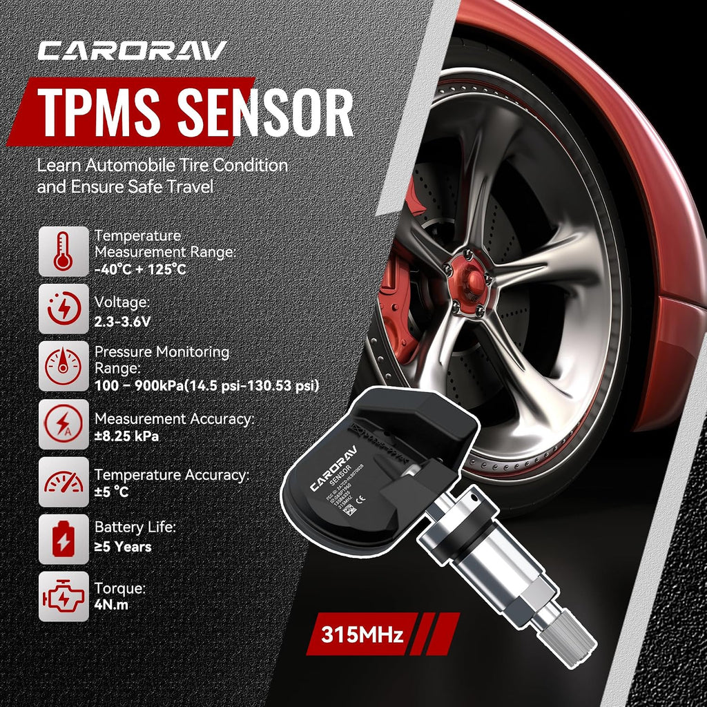 TPMS Sensor GM, 4-Pack Tire Pressure Monitoring System Sensor | Replacement for GM Chevy GMC Cadillac Buick, 315MHz