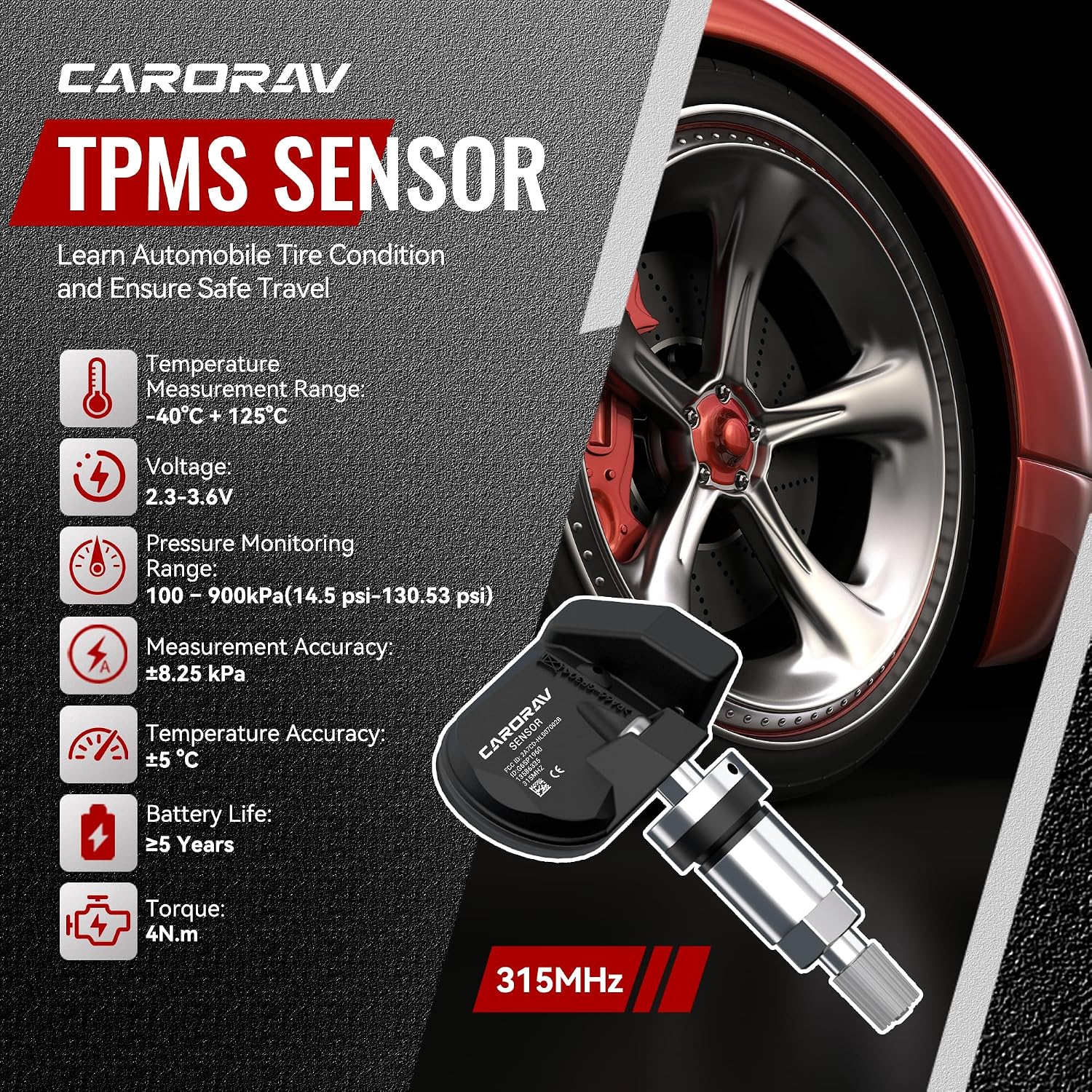 TPMS Sensor GM, 4-Pack Tire Pressure Monitoring System Sensor | Replacement for GM Chevy GMC Cadillac Buick, 315MHz