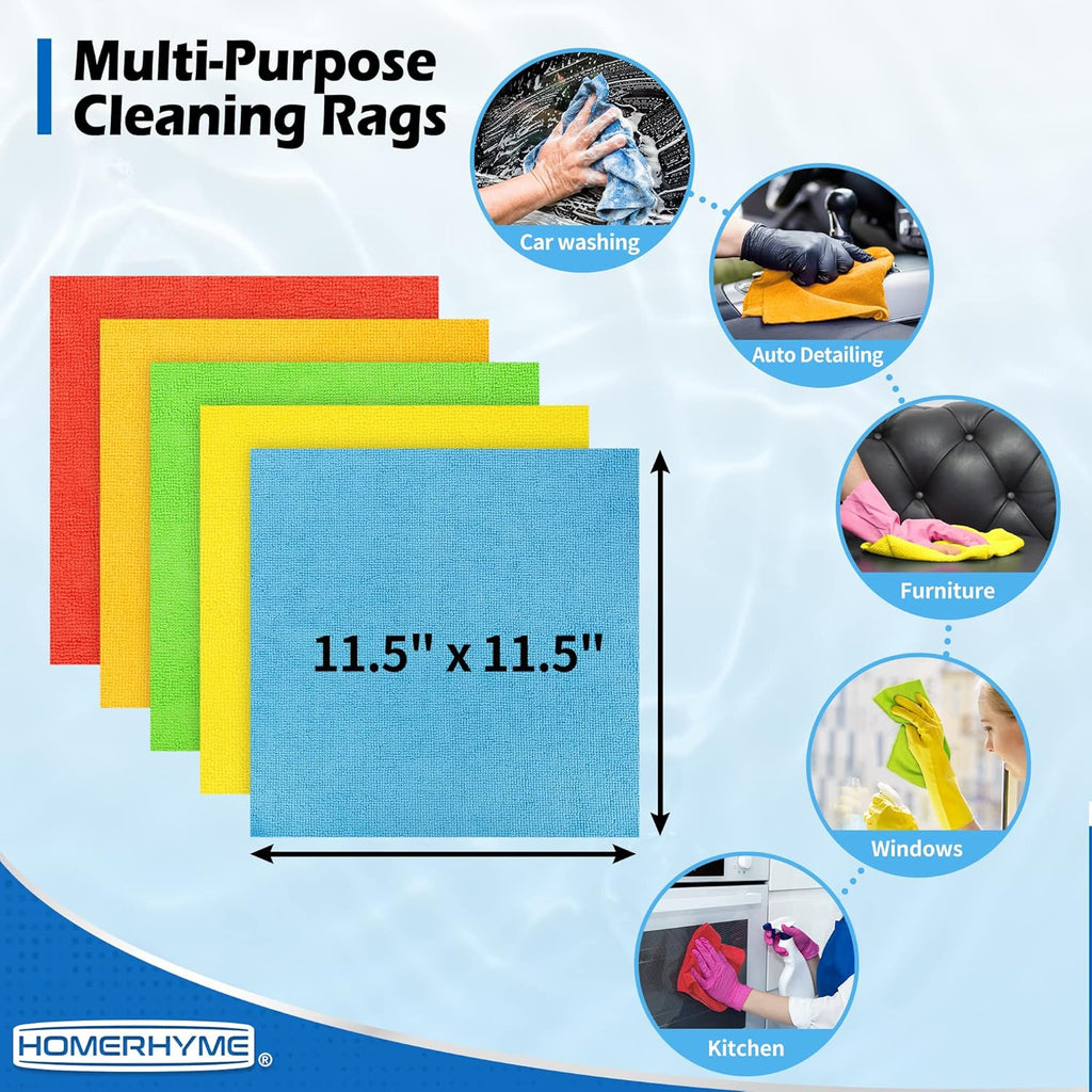 Microfiber Cleaning Cloth, 100 Pack Cleaning Rags Microfiber Towel Bulk Absorbent Lint-Free Wash Cloths, All-Purpose