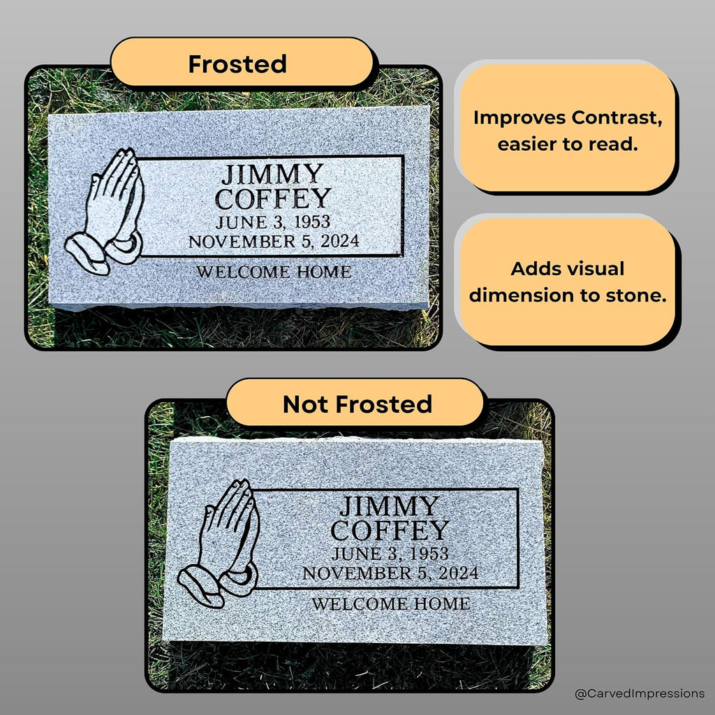 Headstone Marker- 20 x 10 x 3 - Monument Granite - Includes Engraving - Multiple Designs
