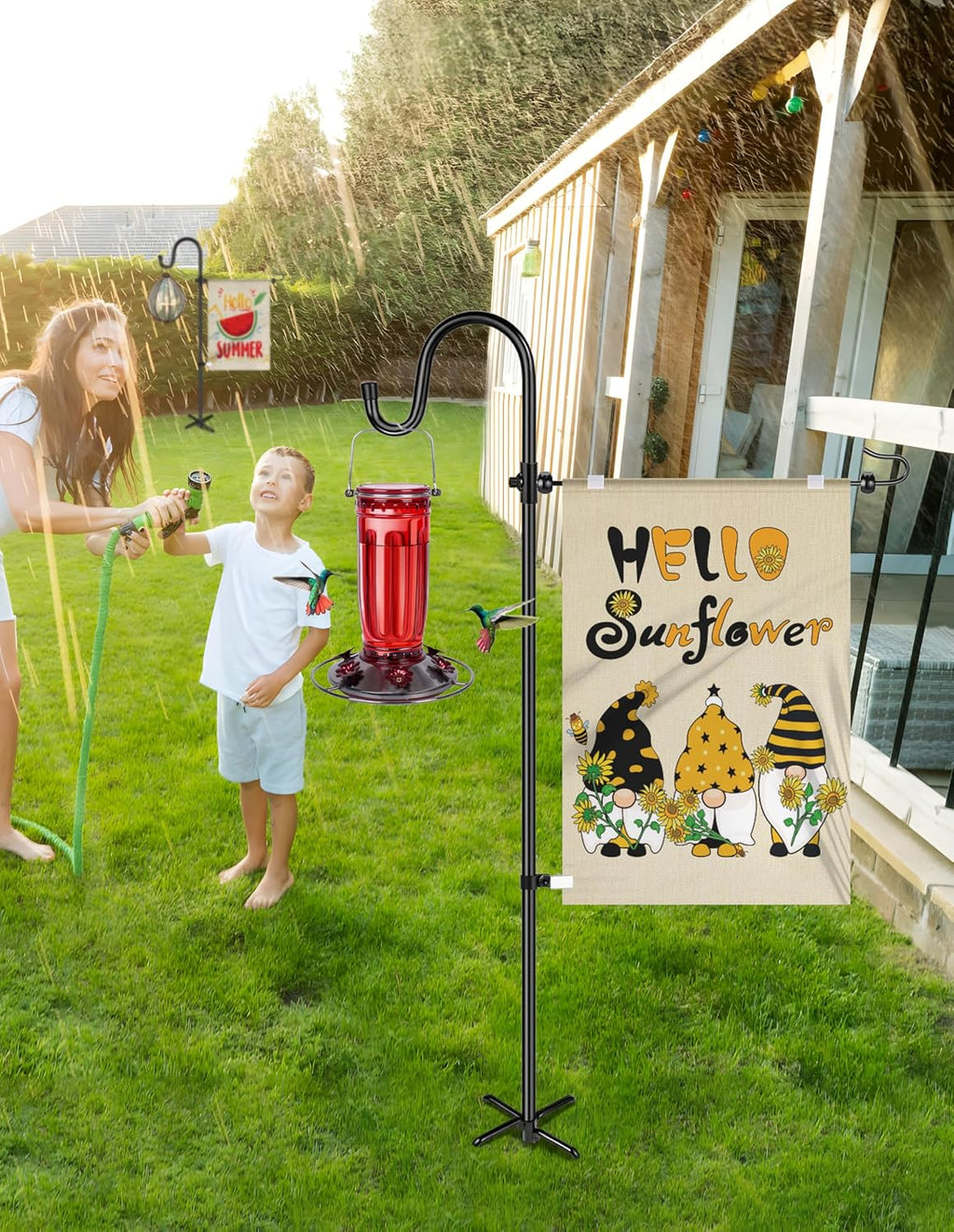 Garden Flag Holder Stand with Shepherd Hook for 14'' x 20'' Flags Upgraded Flagole with 2 Spring Stoppers and 1 Clip