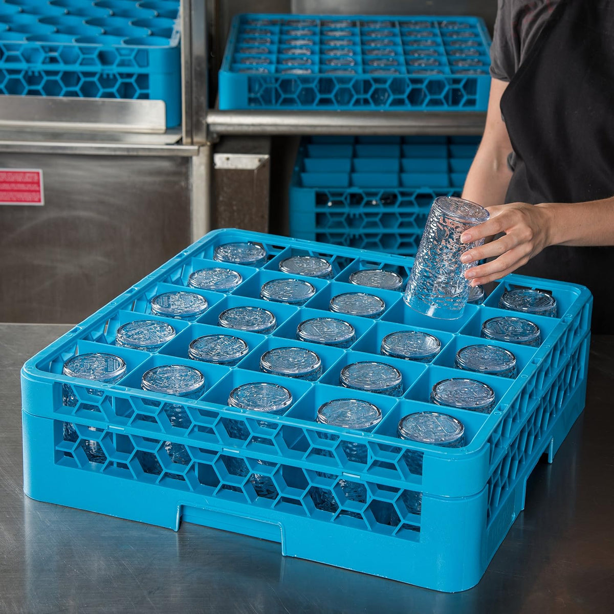 Opticlean 25-Compartment Glass Rack with 1 Extender, Blue , 5.56"