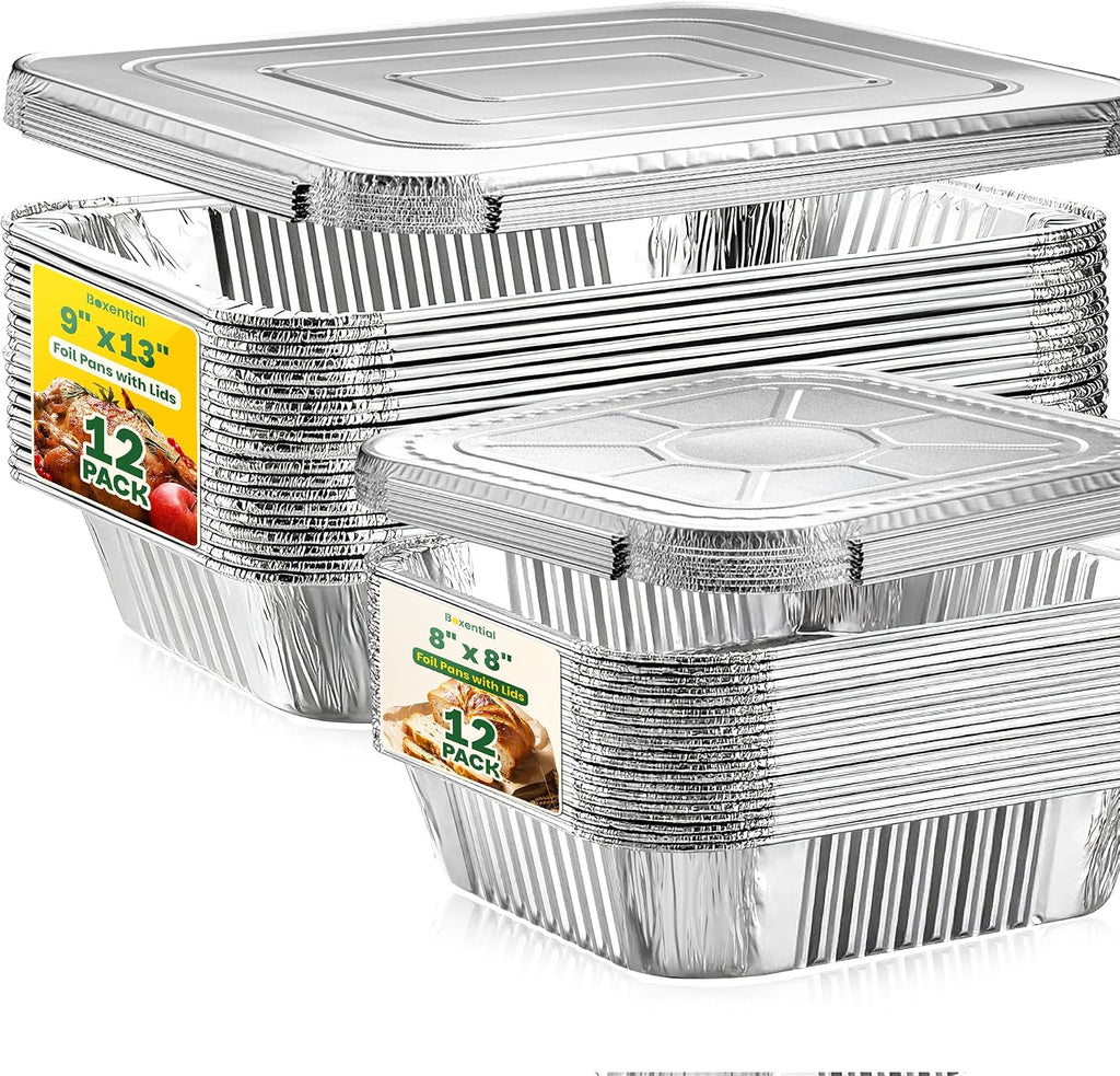 Aluminum Pans with Lids[24 Pack],Foil Pans with Lids 9x13[12pc] & 8x8[12pc]