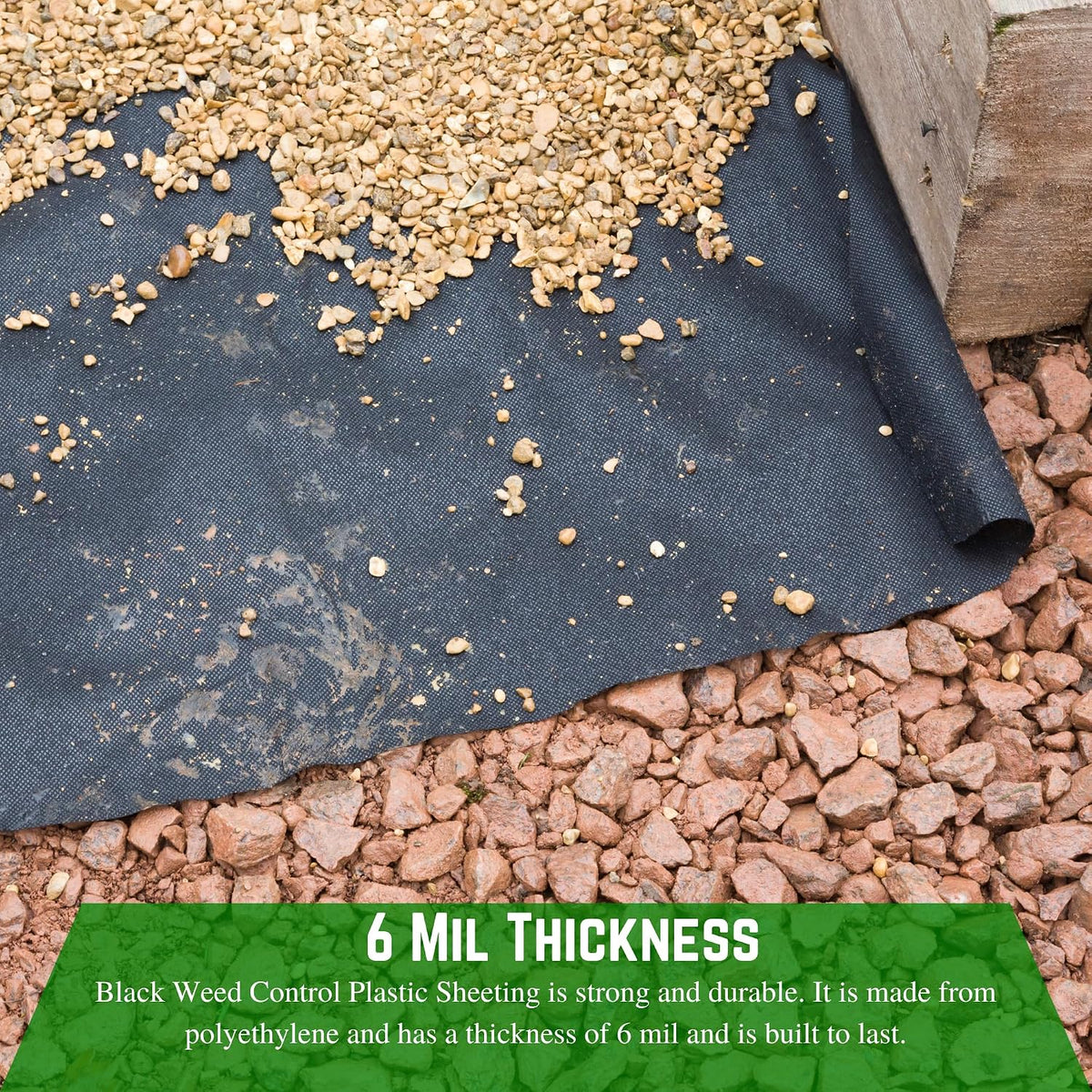 Weed Control 6 Mil Black Plastic Sheeting - Heavy Duty Weed Barrier Landscape Fabric for Outdoor Gardens, Non Woven