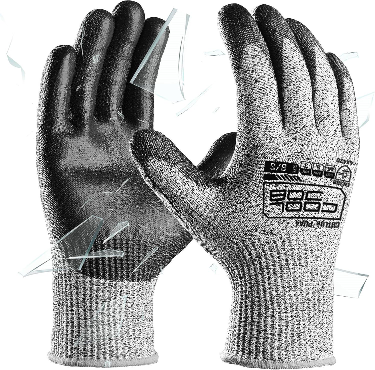 12/120 Pairs Cut Resistant Safety Work Gloves with Grip, 13 Gauge Seamless Shell with PU Coating, ANSI A2 A4 A6, Gray
