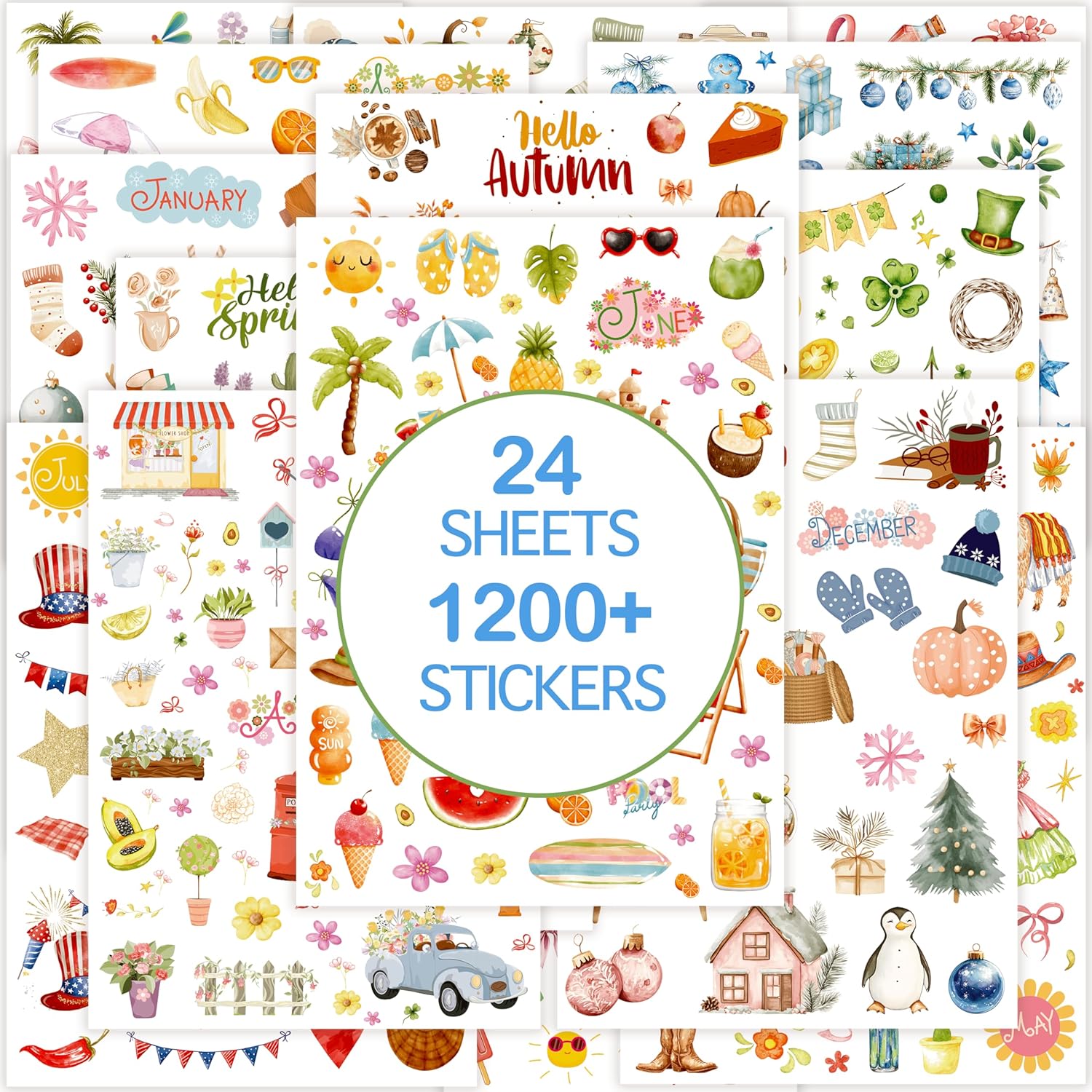 Planner Stickers (24 Page, 1000+ Stickers, Multicolor, Paper, Vintage Style, Holiday & Seasonal Themed, Planner &
