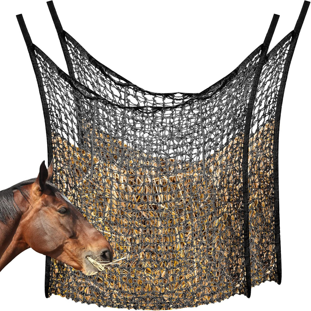 2 Pcs Slow Feed Hay Net for Horses, 35 x 31 Inch Hay Bag, Black