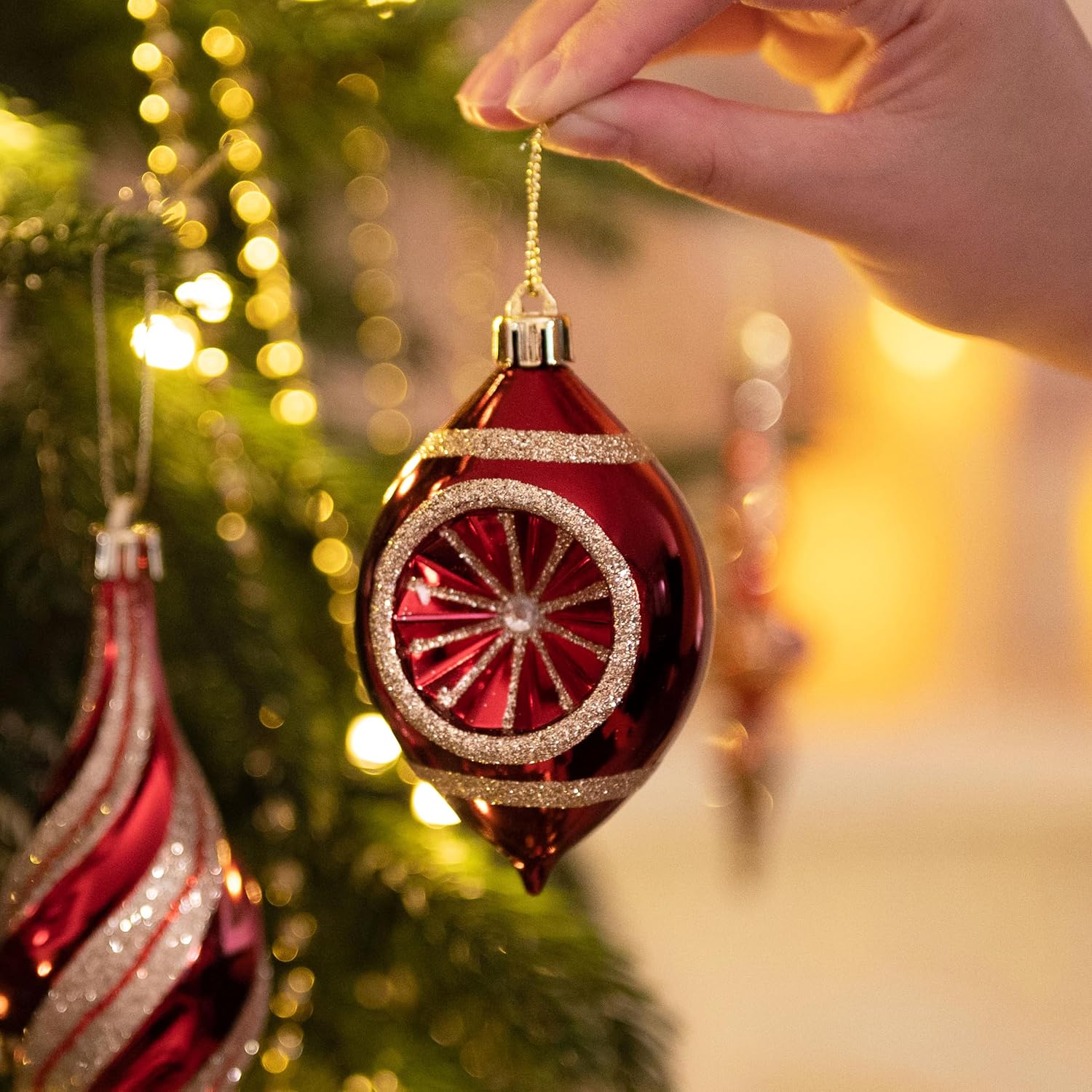 Christmas Tree Ornaments Set, 80ct Burgundy and Gold Shatterproof Christmas Tree Decorations Bulk, Luxury Hanging