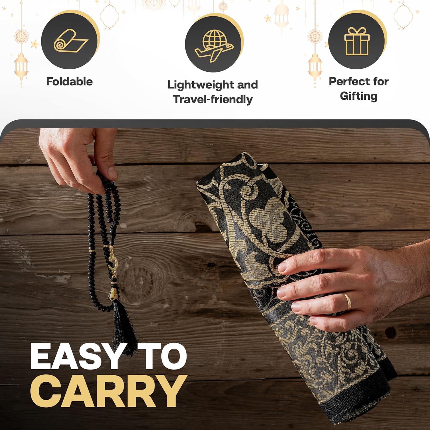 Muslim Prayer Rug with Islam Prayer Beads - Travel Prayer Mat, Islamic Gifts for Women, Portable Prayer Matt Islam