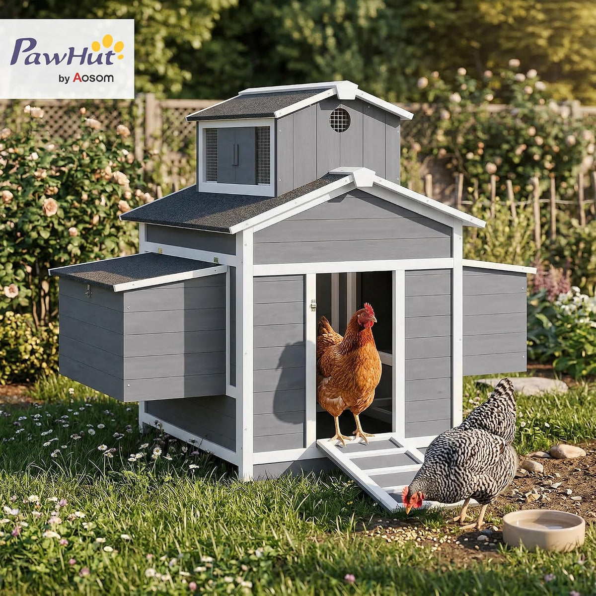 Chicken Coop w/Nesting Box Stands Outdoor 53.1" L for 2 Chickens