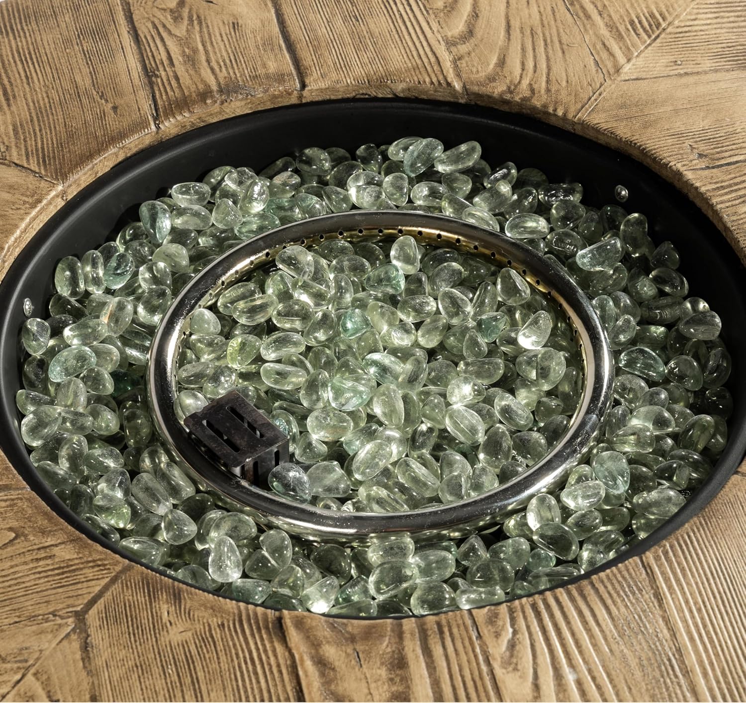 30'' Concrete Round Gas Fire Pit, 50,000 BTU Steel Outdoor Fire Tables, Fire Table with Lid, Add Warmth & Ambience to