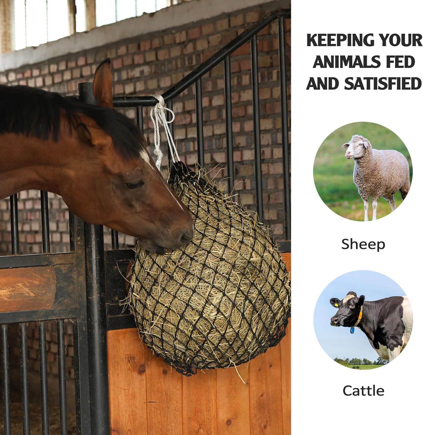Slow Feed Hay Net for Horses 40’’ Hay Bag Horse hay Feeder Net with 2’’ Holes Black