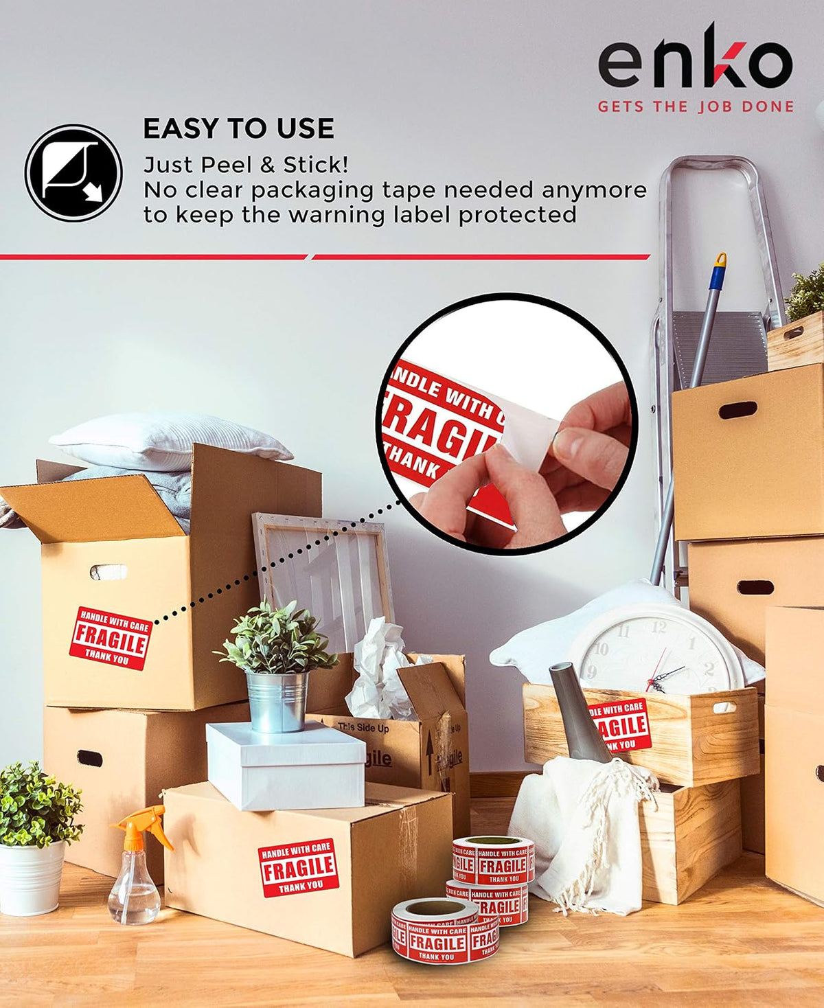 1 Roll 3 x 5 in Large Fragile Stickers for Moving and Shipping