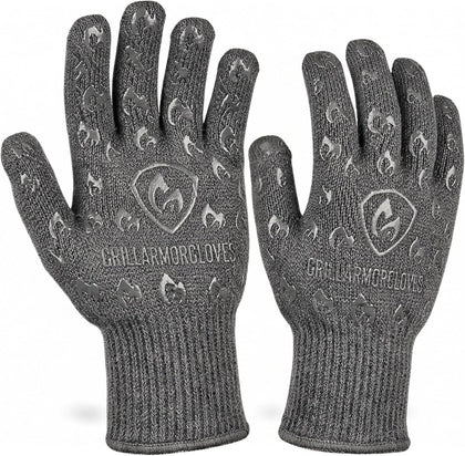 Oven Gloves with Fingers - 932°F Extreme Heat Proof and Cut Resistant Mitts for Kitchen, BBQ, Grill, Baking, Fire Pit