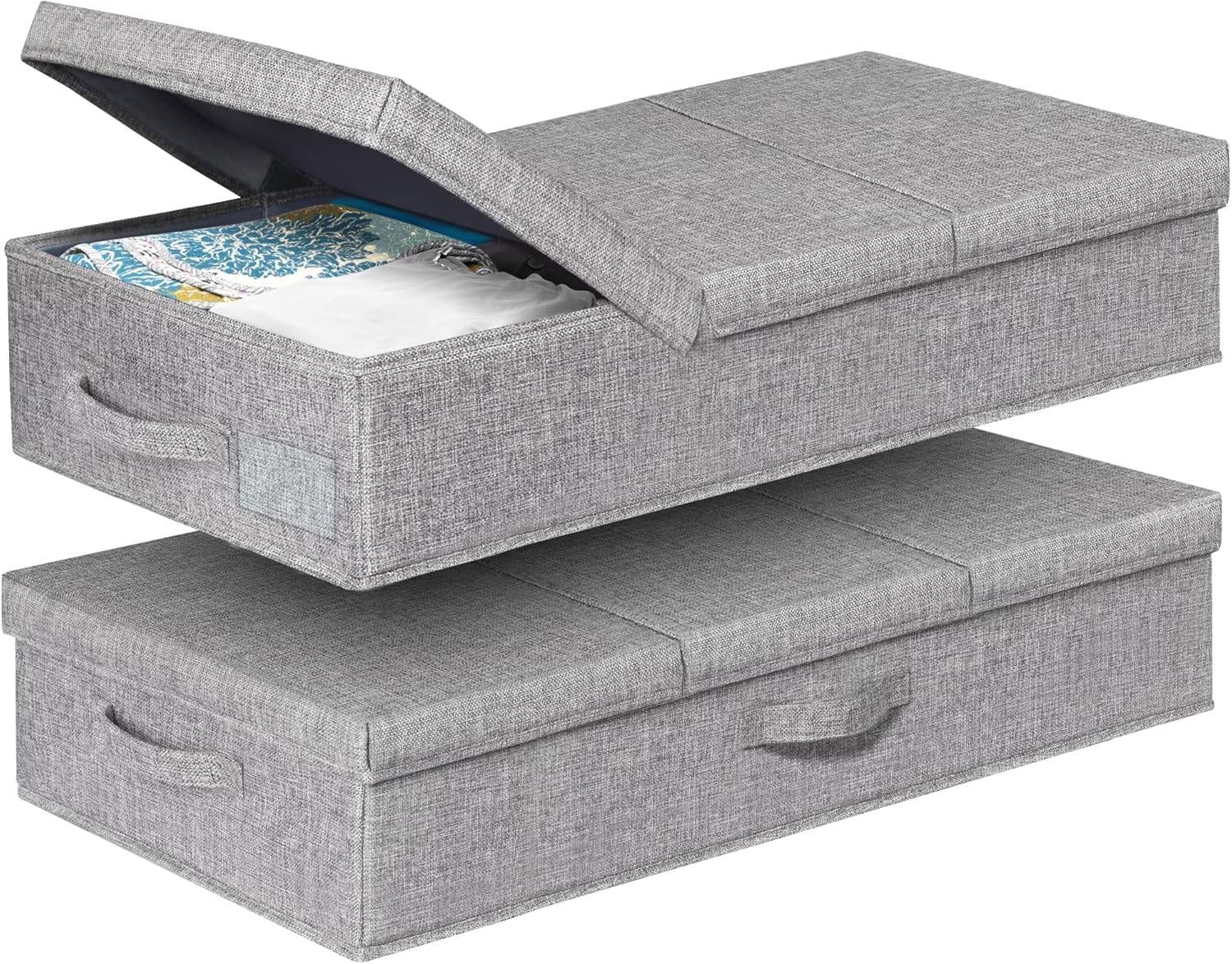 Under Bed Storage With Lids, 2 Pack Large Underbed Storage Containers Clothes W/ 3 Handles, Foldable Low Profile