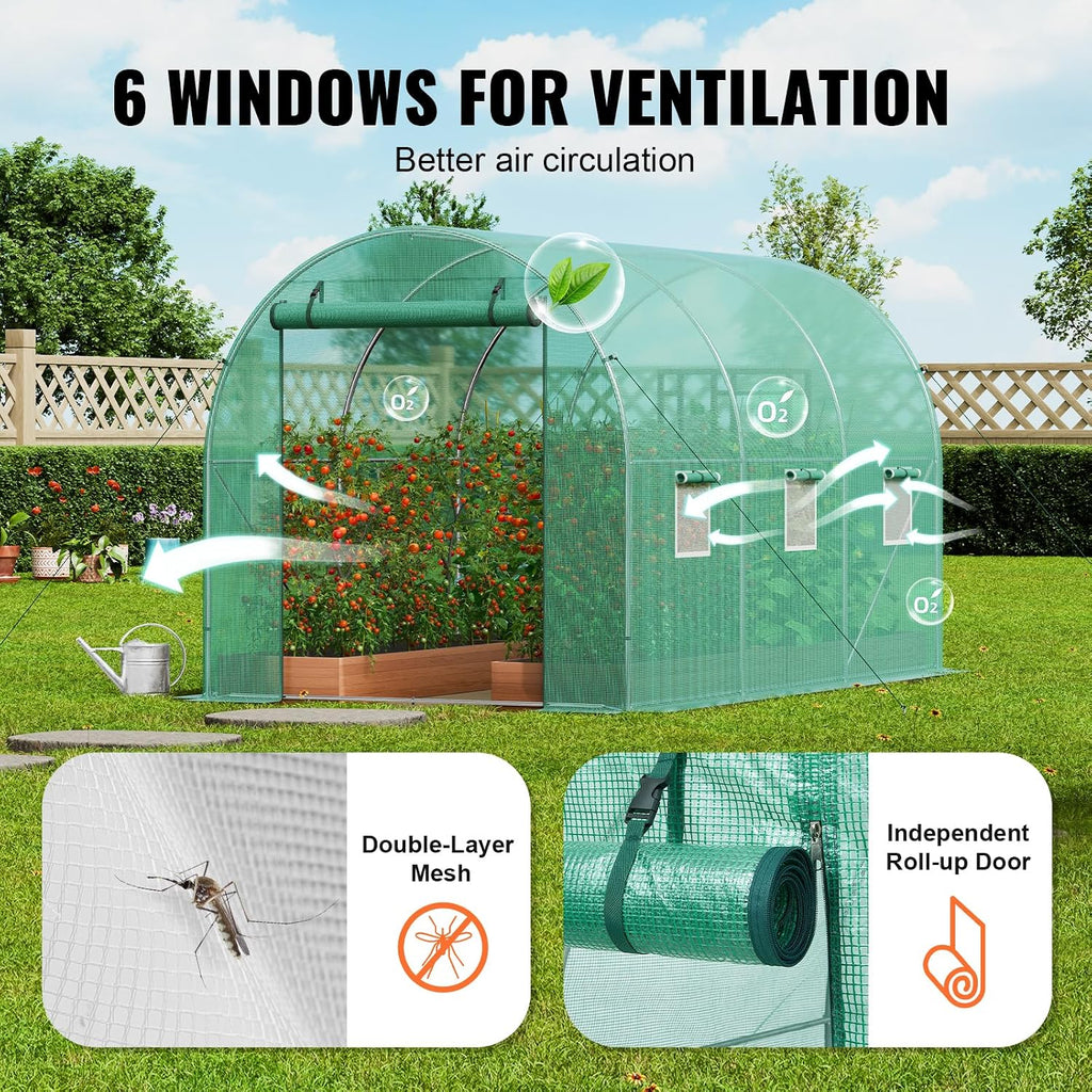 Walk-in Tunnel Greenhouse, 9.6x6.4x6.2 ft Hoop House Greenhouse Tunnel, Plant Hot House with Galvanized Steel Frame