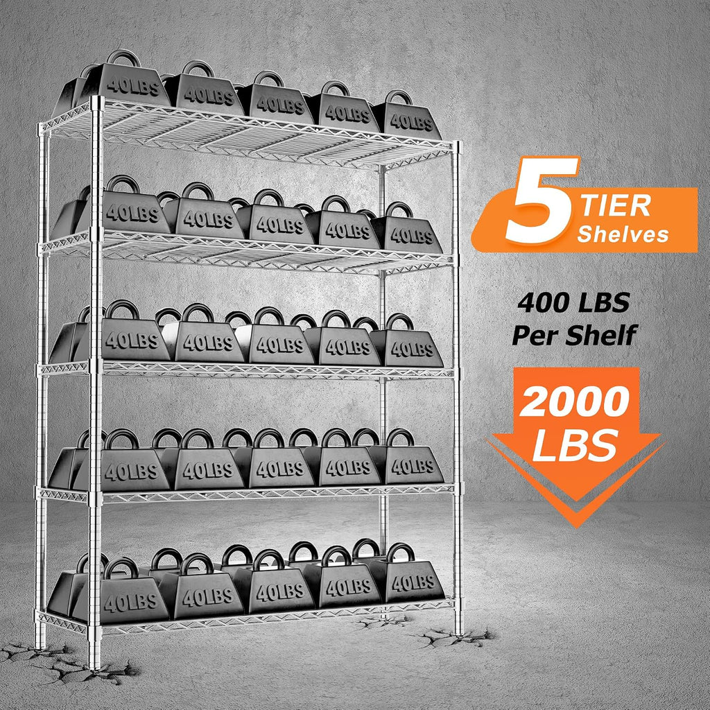 5-Tier Wire Shelving Unit,48" W*20" D*72" H,Max Load 2000LBS