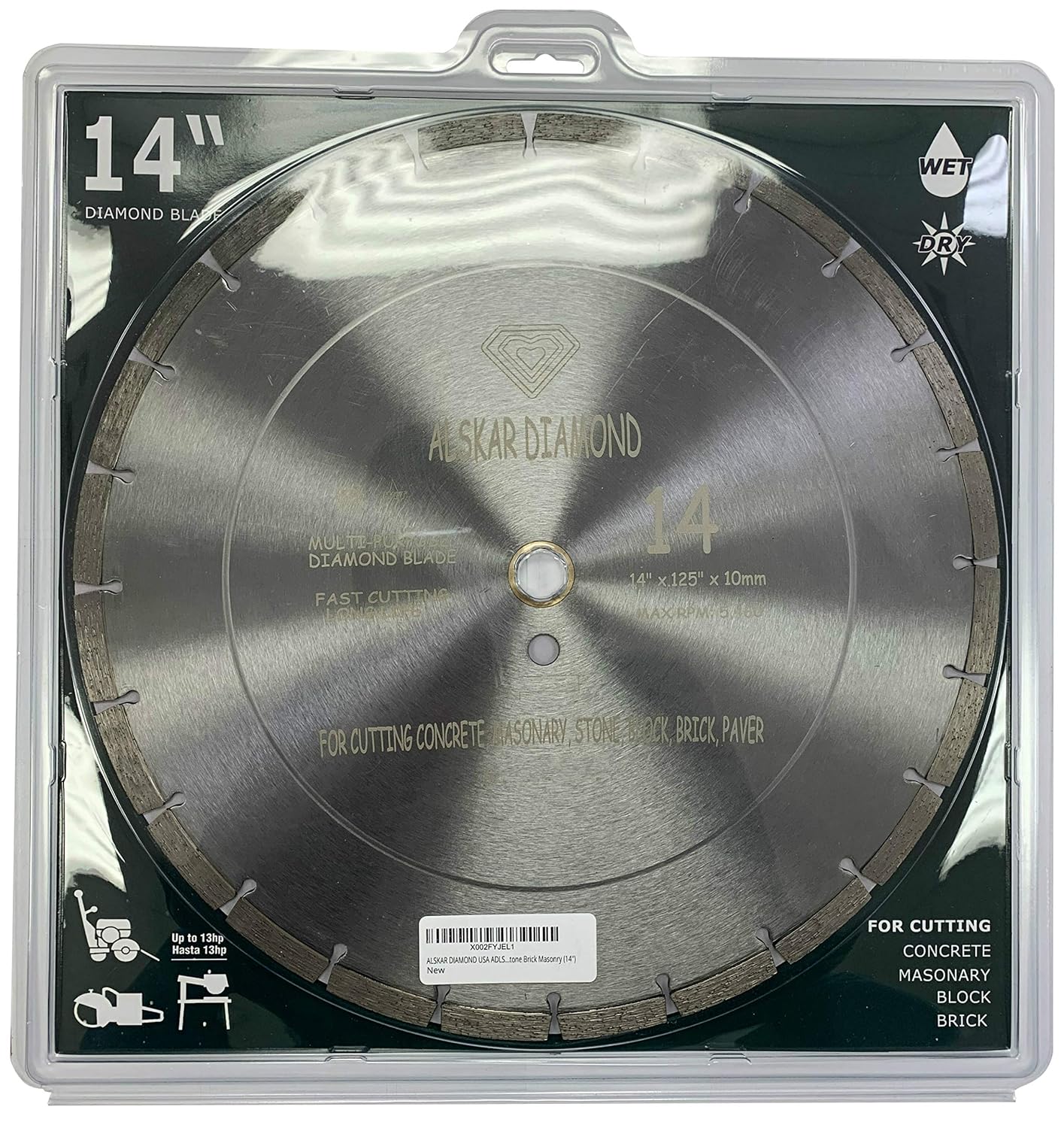 14 inch ALSKAR DIAMOND Dry or Wet Cutting General Purpose Power Saw Segmented Diamond Blades for Concrete Stone Brick