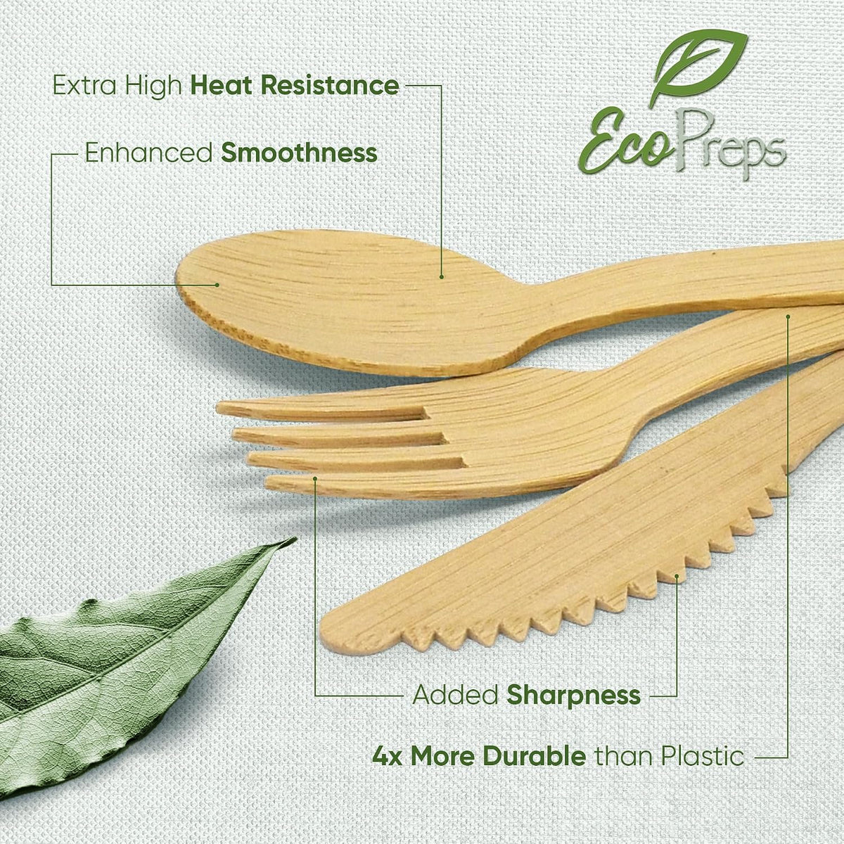 100% Bamboo Cutlery Set, Disposable Compostable Utensils, 250 PCS