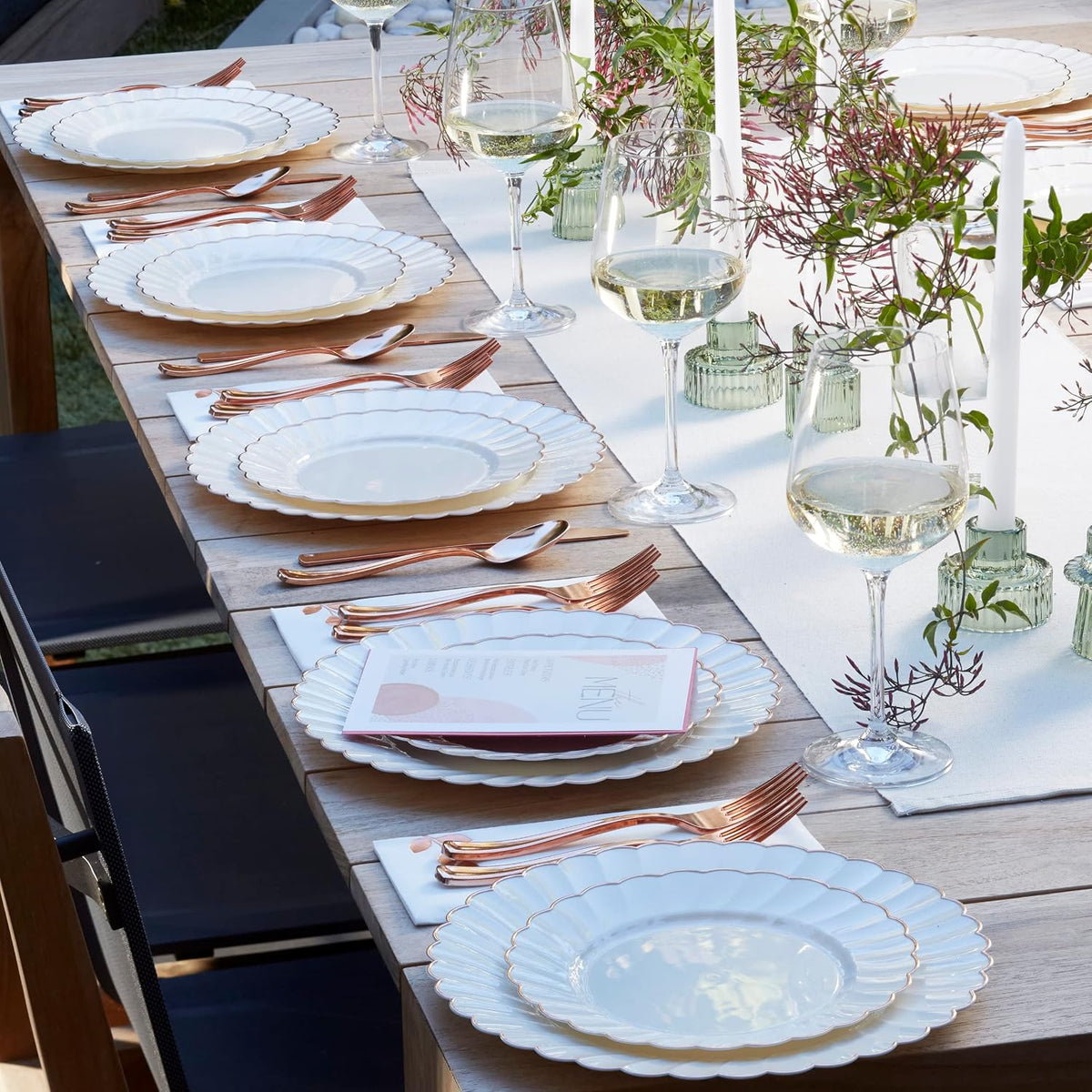 HEAVYWEIGHT Ivory Rose Gold Scalloped Disposable Dinnerware Set