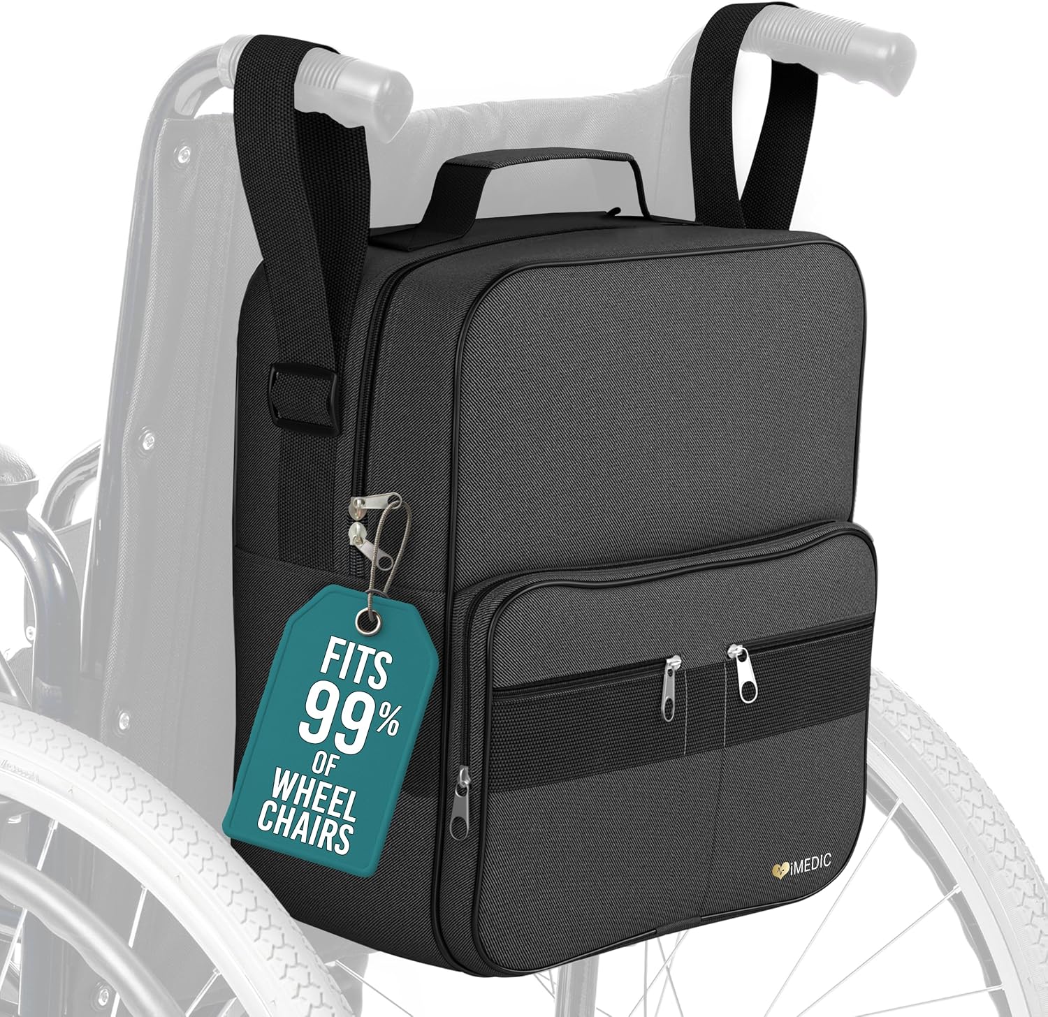 Deluxe Wheelchair Bag – Storage Backpack for Adults – Hangs Securely on Wheelchair Back – Organiser for Mobility &