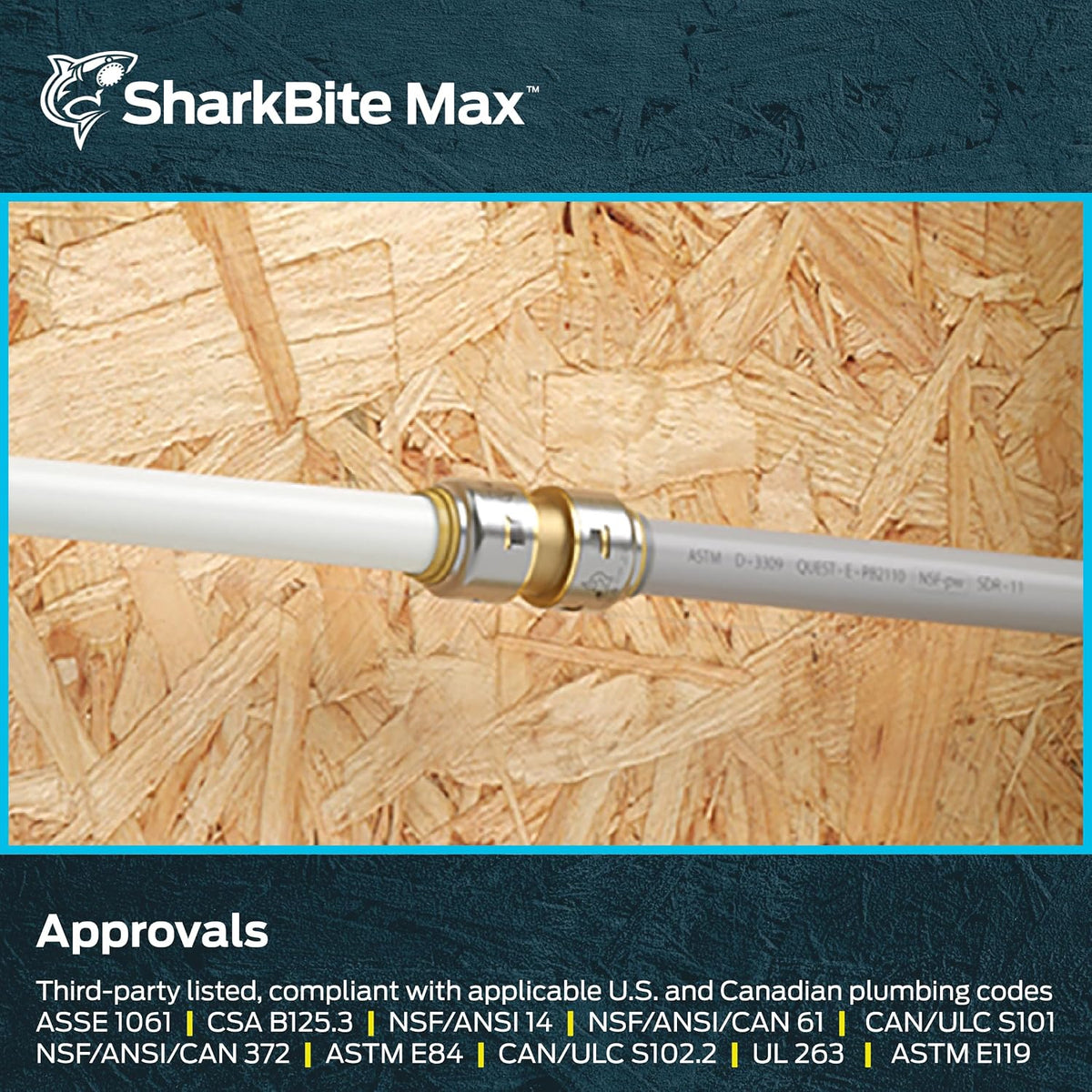 SharkBite Max 3/4 Inch Polybutylene Transition Coupling, Push to Connect Brass Plumbing Fitting, PEX Pipe, Copper, CPVC, PE-RT, HDPE, UR4016A