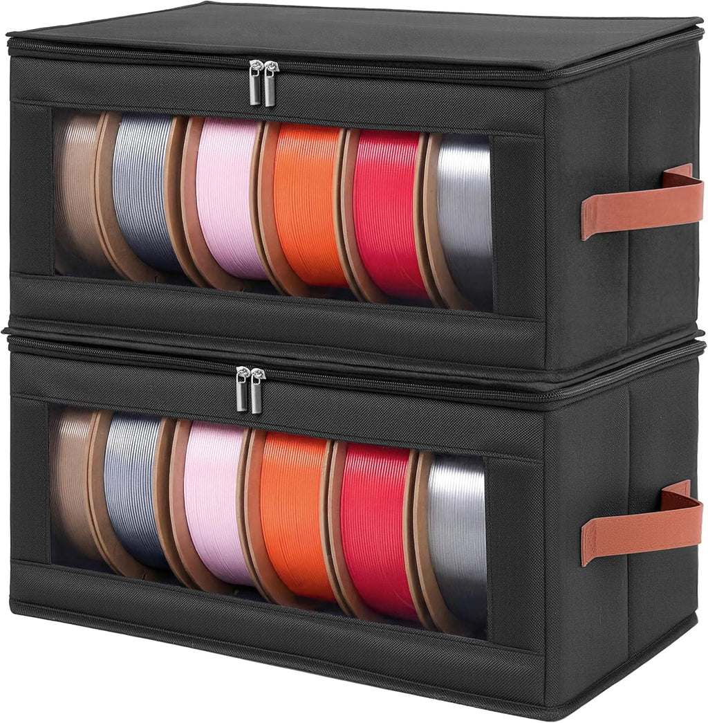3D Printer Filament Storage Box 2 Pack, Holds 12 Spools Clear Foldable Moisture Proof Organizer with Desiccants
