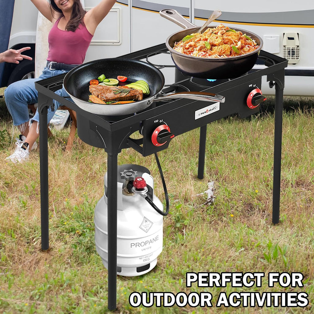 Propane Grill 2 Burner Outdoor Propane Stove Portable Gas Grill High Pressure Camping Stove Double Burner Cooker for