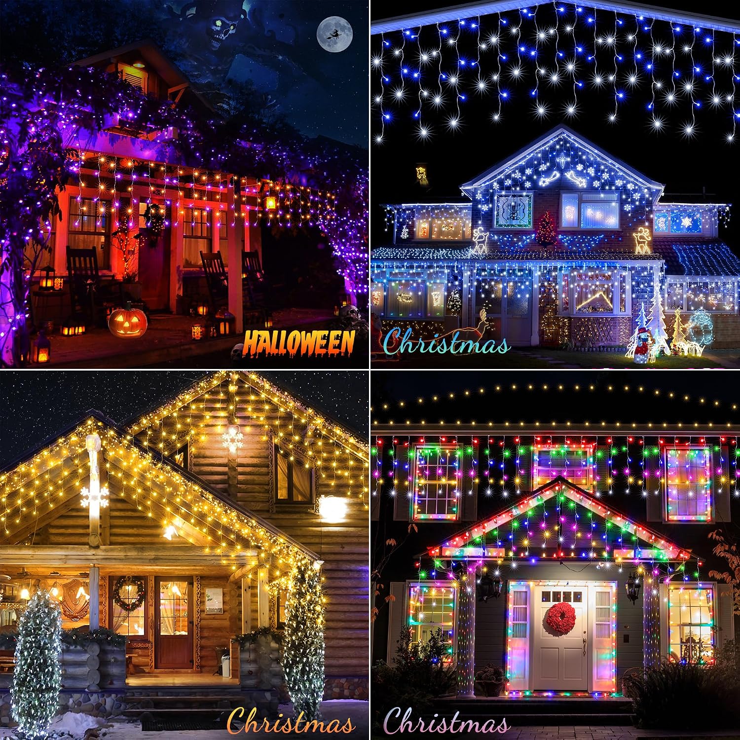 35Ft RGB Color Changing Icicle Lights - Waterproof Christmas Lights with Remote for Holiday, Wedding, Party, Eaves