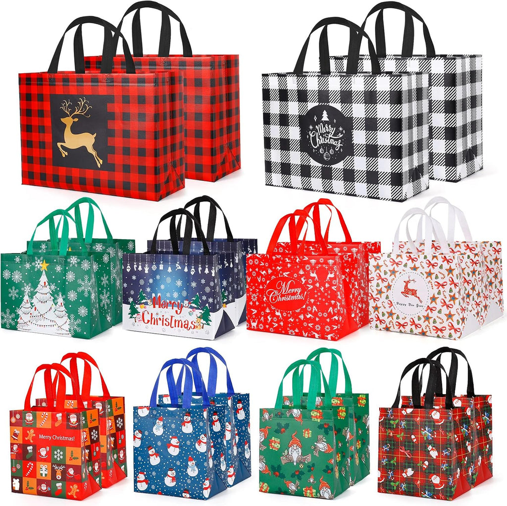20 Pack Christmas Gift Bags Assorted Sizes, Reusable Tote Bags with Handle, Includes 4 Large 8 Medium 8 Small