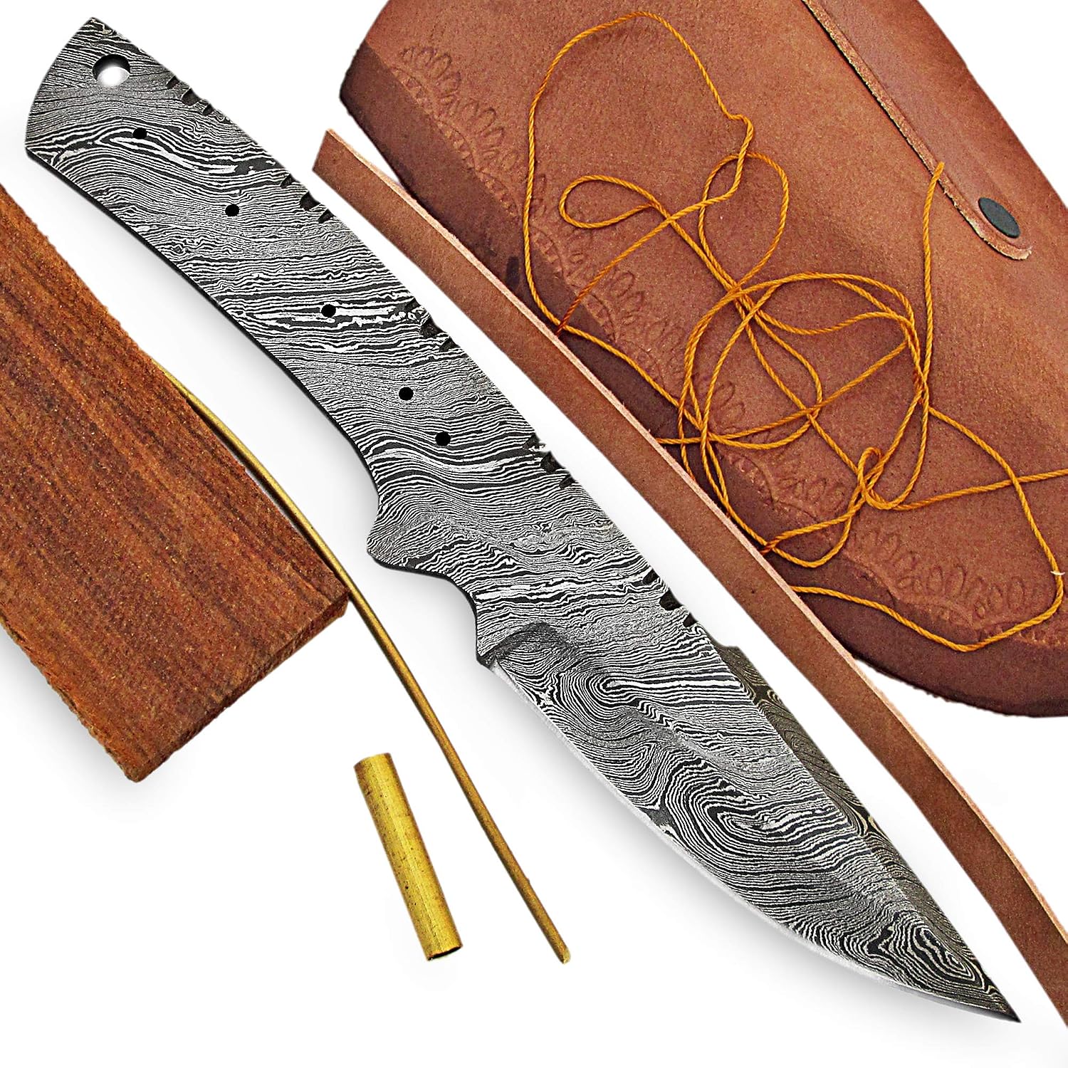 ColdLand 9.50" Hand Forged Damascus Steel Knife Blank Blade Kit for Knife Making Supplies with Rose Wood Handle