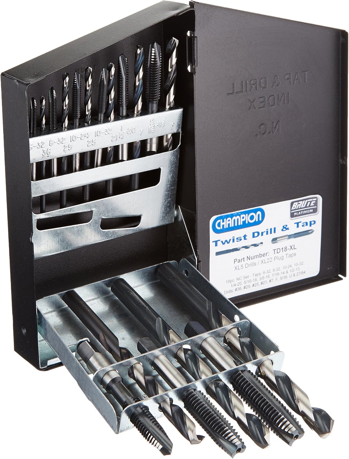 Champion Cutting Tool TD18-XL Brute Platinum NC Tap and Drill Set (18 Piece)